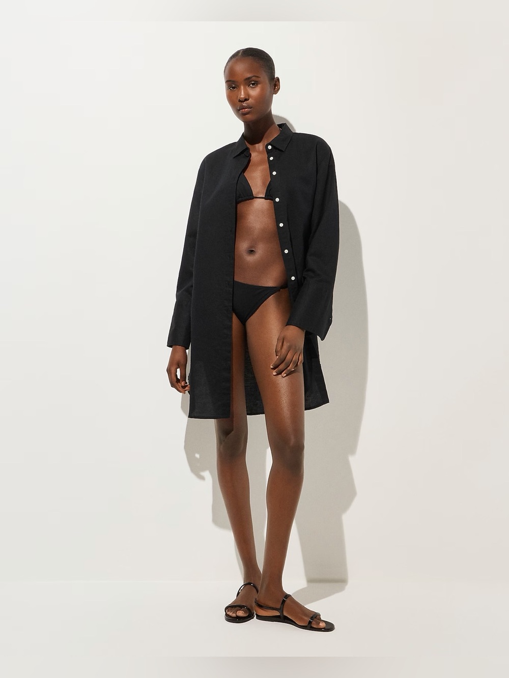 J.Crew Relaxed-fit beach shirt in linen-cotton blend in black